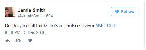 De Bruyne vẫn nghĩ cậu ta là một cầu thủ của Chelsea. Ảnh chụp màn hình
