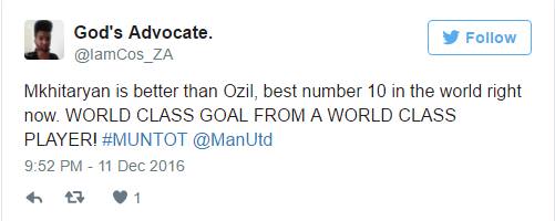 Mkhitaryan xuất sắc hơn Ozil, số 10 xuất sắc nhất trên thế giới hiện tại. Bàn thắng đẳng cấp thế giới từ một cầu thủ đẳng cấp thế giới. Ảnh chụp màn hình.