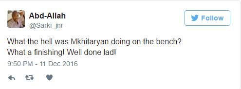 Thế quái nào mà Mkhitaryan lại trên ghế dự bị suốt vậy? Một pha dứt điểm tuyệt vời. Làm tốt lắm. Ảnh chụp màn hình