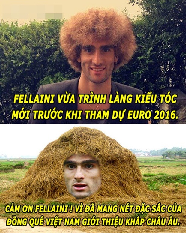 Tiền vệ Marouane Fellaini bị mỉa mai với mái tóc giống “đống rơm”. Ảnh: Internet.
