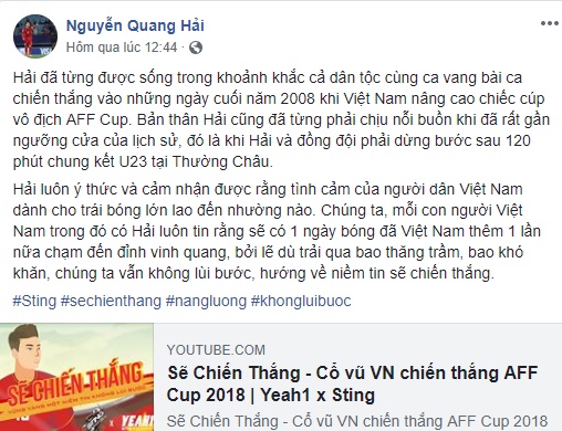 Quang Hải chia sẻ đoạn phim cổ động.