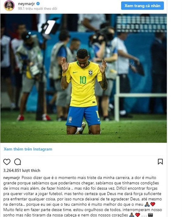 Neymar gửi tâm thư xúc động sau thất bại của Brazil - Bóng Đá