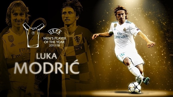 Luka Modric là Cầu thủ hay nhất mùa giải 2017/18 của UEFA. Ảnh: uefa.com.