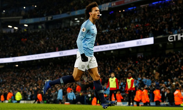 Leroy Sane là người hùng của Man City với bàn ấn định tỷ số vào phút thứ 72. Ảnh: Reuters.