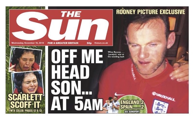 Rooney "vinh dự" được lên trang nhất The Sun. Ảnh: The Sun