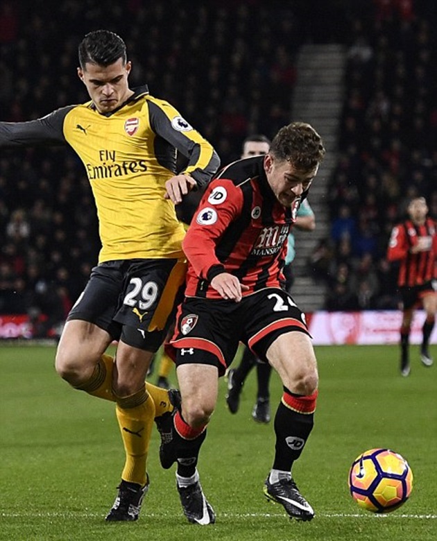 Granit Xhaka mắc lỗi ở trong bàn thắng thứ hai của Pháo thủ.