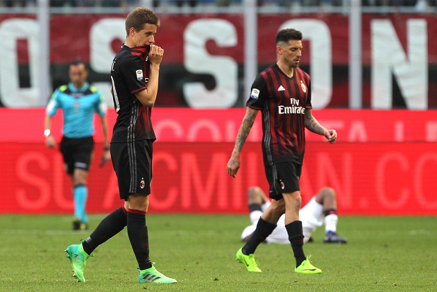 Milan nhận thất bại thứ 9 trong mùa giải và bị các đội dự cúp châu Âu bỏ xa 5 điểm.