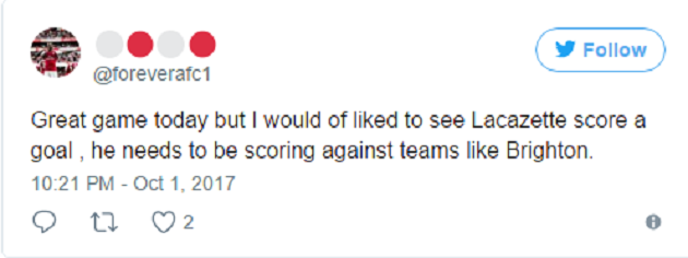 Một trận đấu tuyệt vời nhưng Lacazette không ghi bàn. Anh ấy cần nổ súng trước một đối thủ yếu như Brighton.