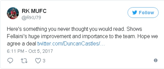 Fellaini đã cải thiện rất nhiều và là nhân vật quan trọng của đội. Hi vọng anh ấy sẽ được gia hạn hợp đồng.
