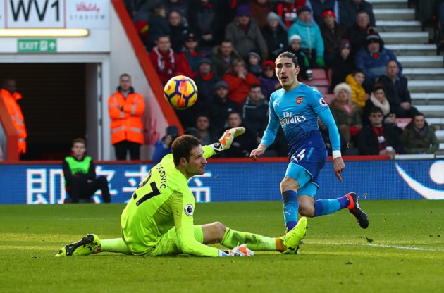 Hàng thủ Arsenal ngơ ngác trước cú ra chân của Callum Wilson - Bóng Đá