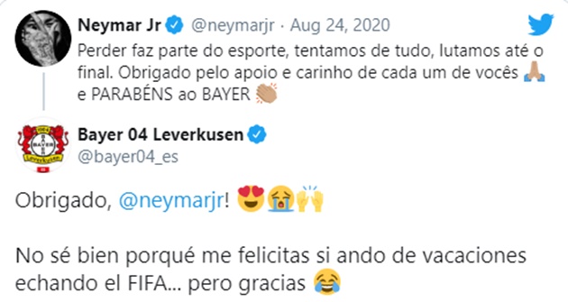 Neymar congratulates 'Bayer' in his tweet after PSG's defeat - Bóng Đá