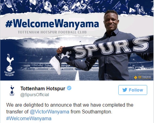 Wanyama ra mắt đội bóng mới. Ảnh: Internet.
