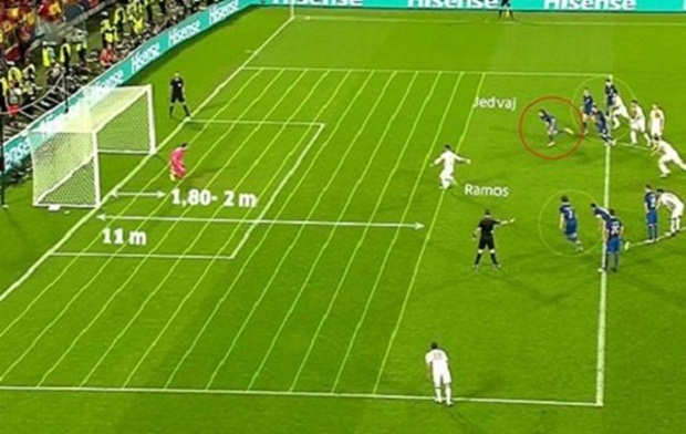 Tình huống penalty gây tranh cãi của Ramos. Ảnh: Internet.