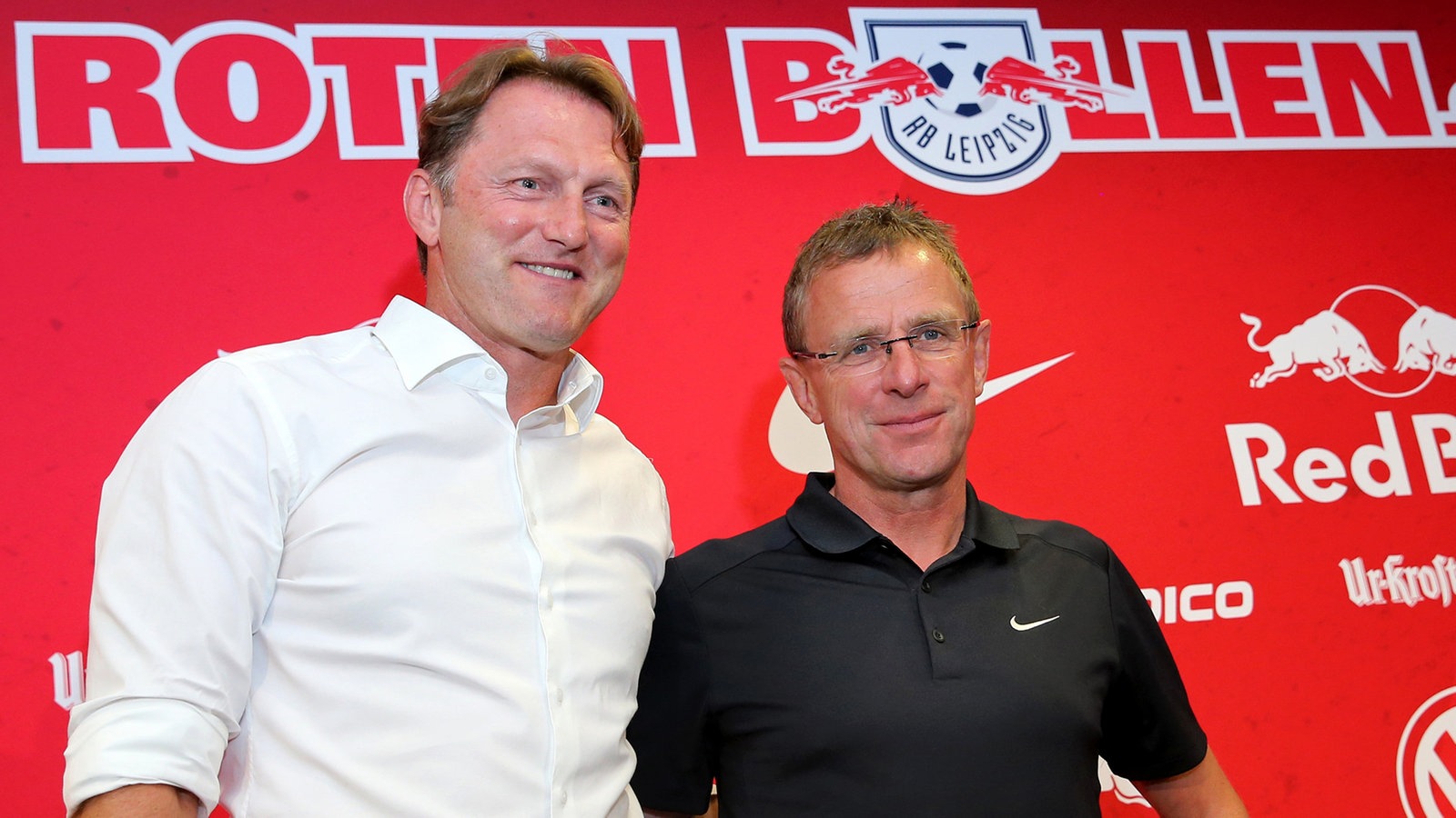 Hai trụ cột của Leipzig: Hasenhuttl và Rangnick. Ảnh: Internet.