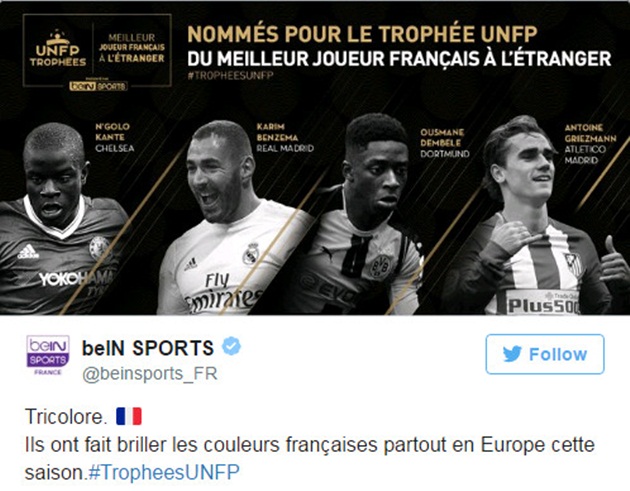 Danh sách rút gọn 4 cái tên hay nhất nước Pháp trong mùa giải này.