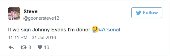 Số phận đã được định đoạt nếu Arsenal chiêu mộ Evans. Ảnh chụp màn hình.