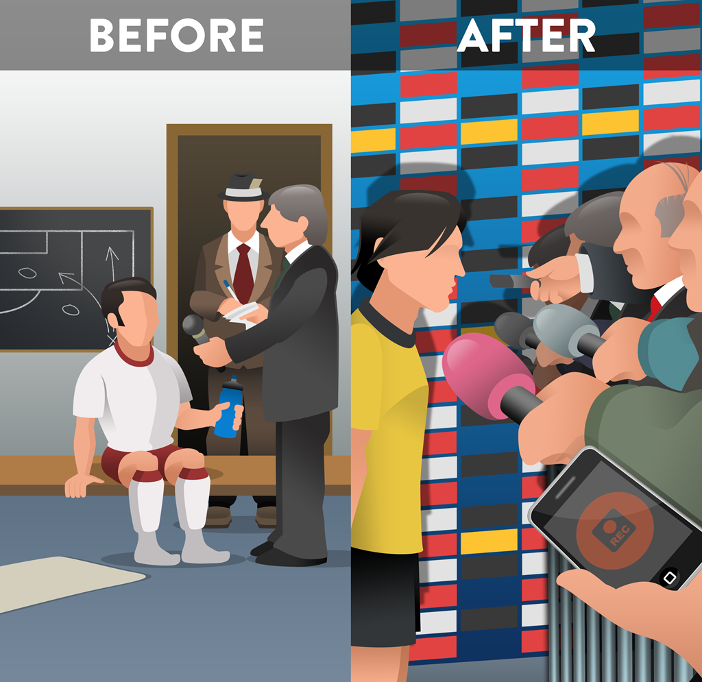 Báo chí: Cánh báo chí truyền thông ngày xưa có quan hệ mật thiết với cầu thủ và được quyền vào tận phòng thay đồ để phỏng vấn. Báo chí ngày nay được quy hoạch một khu riêng, bị hạn chế đi lại.