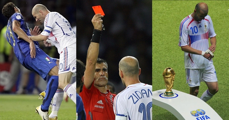 Cú 'thiết đầu công' của Zinedine Zidane dành cho Marco Materazzi ở chung kết World cup 2006. Ảnh: Daily Mail.