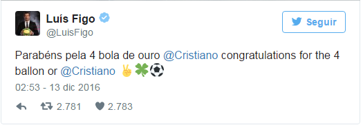 Những lời chúc mừng của Arbeloa, Cannavaro và Figo gửi tới tân vương QBV 2016 - Ronaldo.