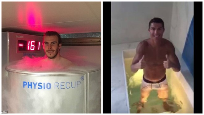 Ronaldo và Bale ngâm mình trong bể lạnh để hồi phục sau trận đấu.