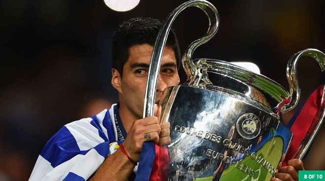 7. Lên đỉnh châu Âu cùng Barca: Sức mạnh hủy diệt của tam tấu MSN đã khiến Bà đầm già Juventus thảm bại 3-1 trong trận chung kết Champions League 2015. Luis Suarez cũng trực tiếp đóng góp 1 bàn trong trận đấu này.