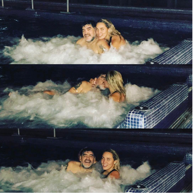 Trên Instagram cá nhân, cô nàng Rocio Oliva đăng ảnh tắm chung với người tình hơn 30 tuổi, Diego Maradona, nhân dịp kỷ niệm 3 năm ngày đính hôn.