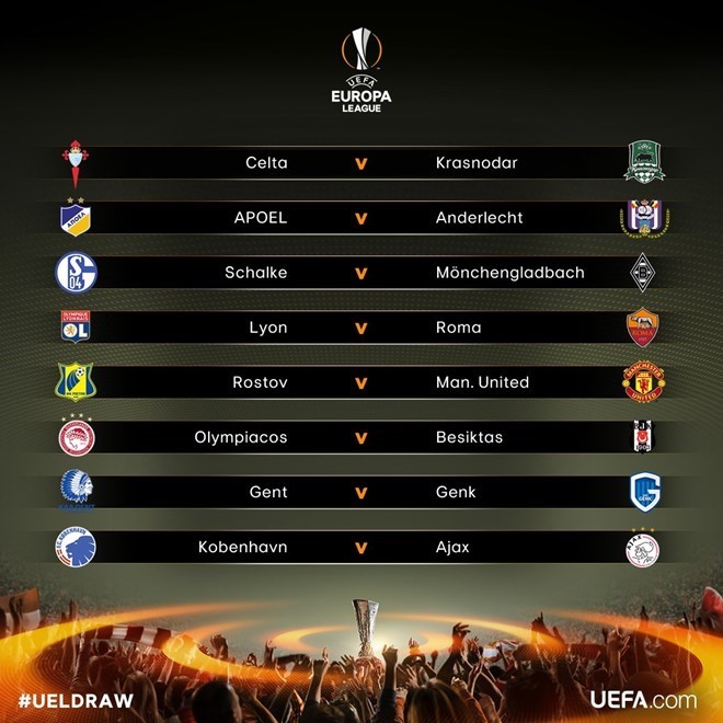Các cặp đấu ở vòng 1/8 Europa League.