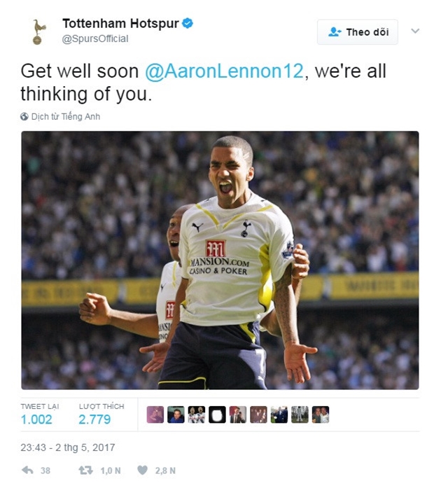 Tottenham nhắn nhủ Lennon rằng họ vẫn luôn nhớ tới anh dù cầu thủ này không còn là một phần của Gà trống nữa. "Máy chạy" người Anh từng gắn bó với đội chủ sân White Hart Lane trong suốt một thập kỷ trước khi chuyển tới Everton vào năm 2015. Cùng với Gà trống, Lennon đã lên ngôi tại Cúp Liên đoàn mùa bóng 2007/08.