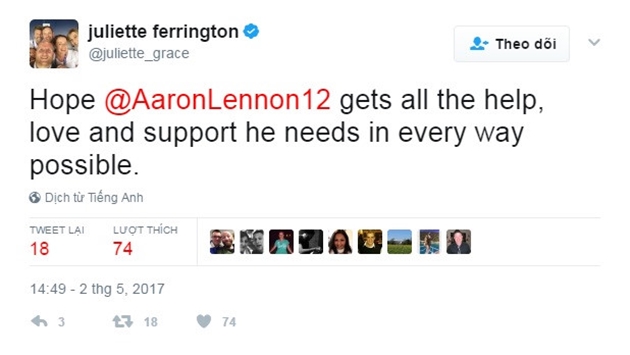 Nhà báo Juliette Ferrington của BBC muốn Lennon biết rằng có rất nhiều người yêu quý và đứng sau anh trong thời khắc khó khăn.