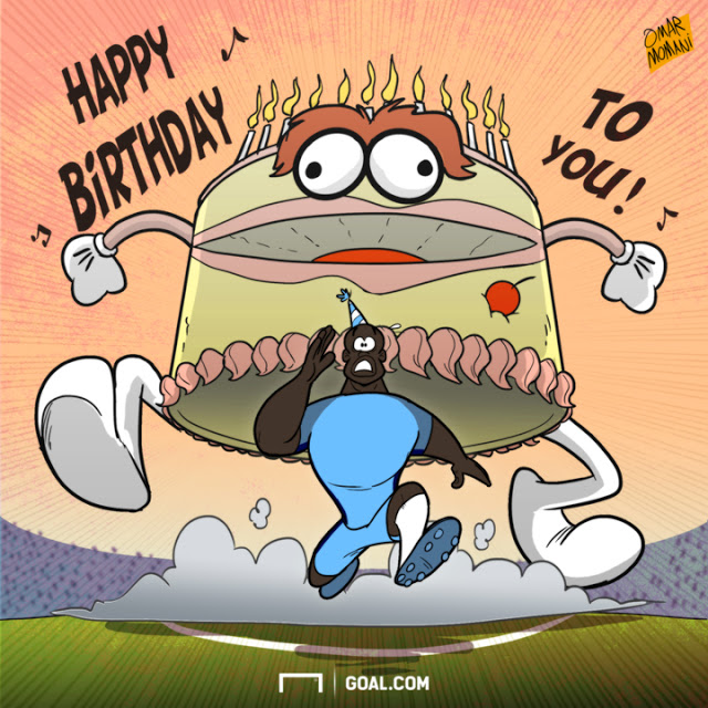 Yaya Toure và nỗi sợ hãi với chiếc bánh sinh nhật khổng lồ.