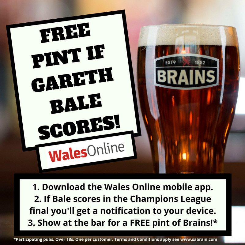 Để tăng thêm sức hút, một website tại Xứ Wales hứa sẽ tặng người hâm mộ 1 pint bia (tương đương gần nửa lít) nếu Gareth Bale ghi bàn vào lưới Juventus.