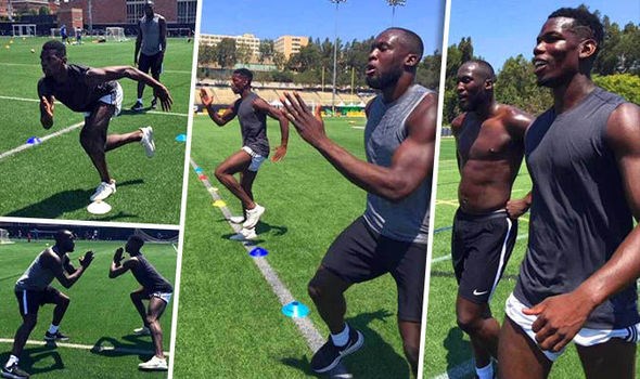 Lukaku và Pogba vui đùa và cùng luyện tập trên đất Mỹ.
