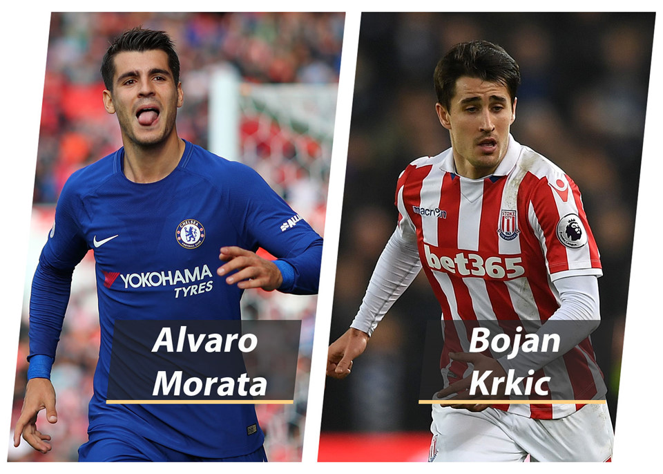 Tiền đạo Alvaro Morata (Tây Ban Nha) vs Bojan Krkic (Catalan): Không giống như đồng nghiệp Bojan, Morata ngay lập tức thích nghi với môi trường Premier League và đã ghi đến 6 bàn sau 6 lần ra sân cùng Chelsea.