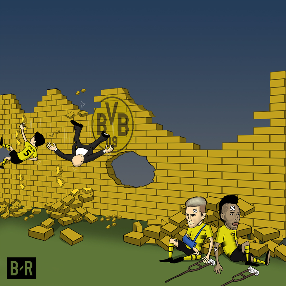 Bức tường vàng của Borussia Dortmund mùa này xuất hiện quá nhiều lỗ hổng vì các chấn thương. Ảnh: Bleacher Report.