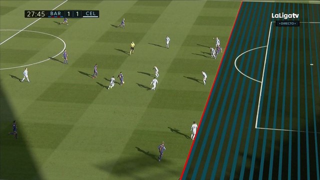 Tình huống quay chậm cho thấy Suarez chưa hề việt vị trong trận đấu với Celta Vigo.