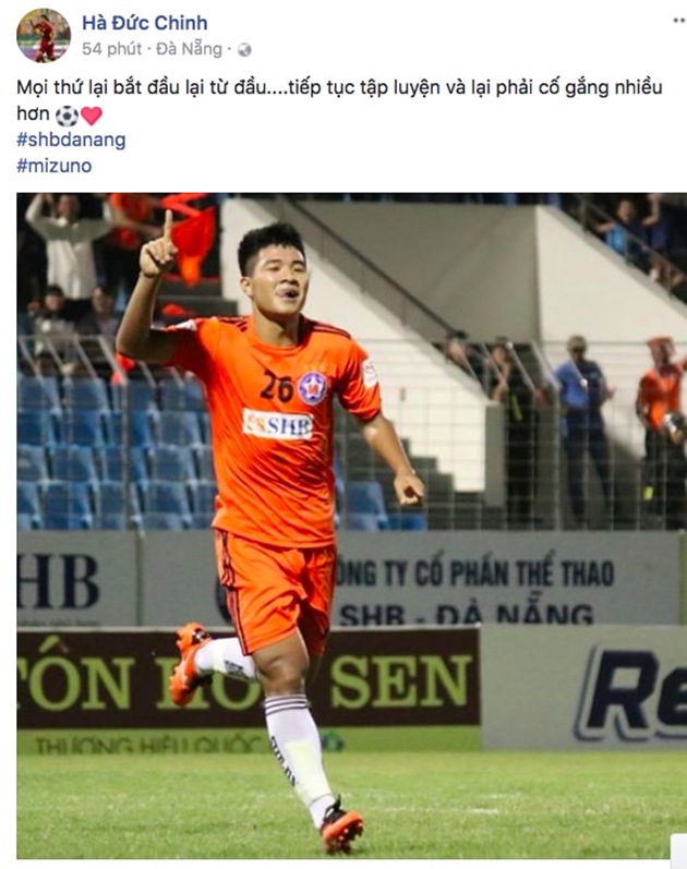 Tiền đạo Hà Đức Chinh đăng ảnh tự động viên: "Mọi thứ bắt đầu lại từ đầu. Tiếp tục tập luyện và lại phải cố gắng nhiều hơn".