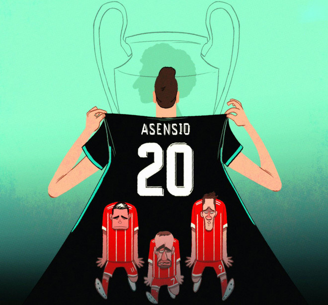 Trên sân Allianz Arena, cầu thủ Real vào sân thay người ở hiệp 2 là Asensio làm lu mờ dàn sao Bayern Munich dày dặn kinh nghiệm. Anh là cầu thủ ghi bàn ấn định chiến thắng ngược 2-1 cho Real sau tình huống chuyền bóng lỗi của Rafinha.