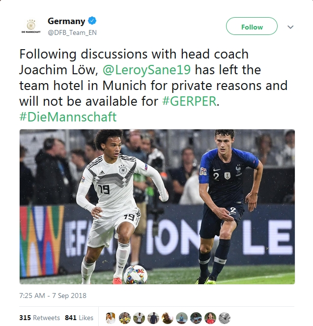 XÁC NHẬN: Leroy Sane rời tuyển Đức, không phải vì chấn thương - Bóng Đá