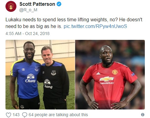 Nhiều cổ động viên (CĐV) phát hiện ra rằng Lukaku tăng cân chóng mặt kể từ khi đầu quân cho Man Utd. Nhìn bằng mắt thường cũng có thể nhận ra cơ thể của tiền đạo sinh năm 1993 đậm hơn nhiều so với khi còn khoác áo CLB chủ sân Goodison.