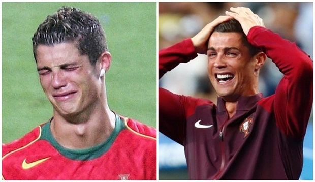 12 năm trước Ronaldo khóc như 1 đứa trẻ, 12 năm sau anh khóc như 1 nhà vô địch. Ảnh: Internet.