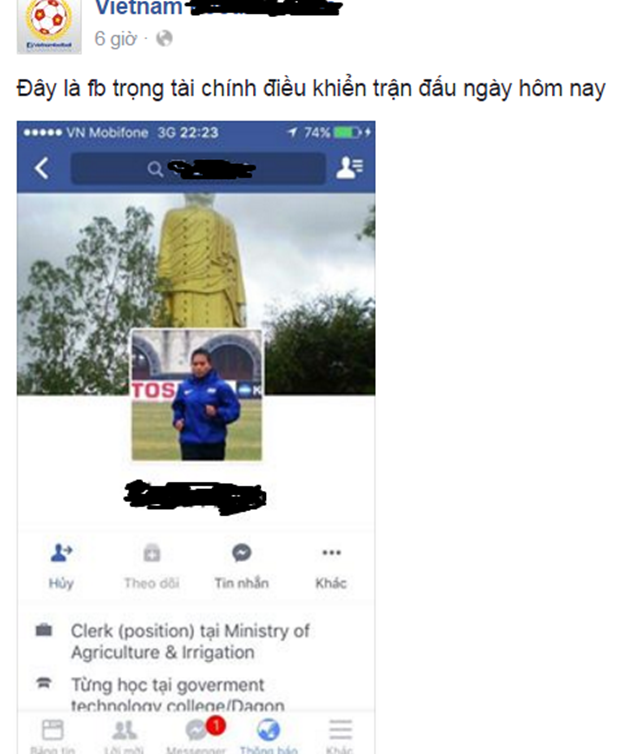 Bài đăng của fanpage CĐV bóng đá Việt Nam. Ảnh: Internet.