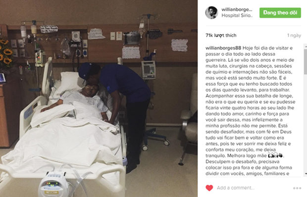 Bức tâm thư gửi mẹ lấy đi nước mắt người hâm mộ của Willian trên Instagram. Ảnh: Internet.