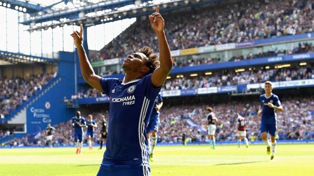 6. Chelsea 3-0 Burnley (Vòng 3): Willian ăn mừng bàn thắng thứ hai trên sân Stamford Bridge. Ảnh: Internet.