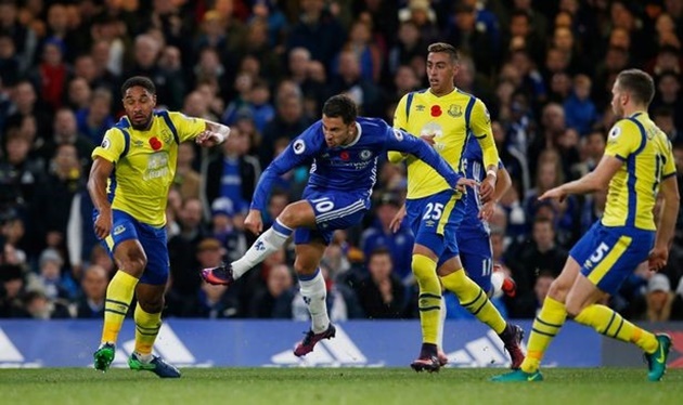 Chỉ cần 11 vòng đấu, Eden Hazard đã ghi được 7 bàn thắng, nhiều hơn 3 bàn so với những gì tiền vệ người Bỉ làm được trong toàn bộ mùa giải 2015/16. 6 trong số những pha lập công ở mùa này của Hazard đều được ghi trên sân Stamford Bridge. Ảnh: Internet.