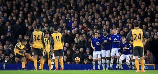 Tình huống Sanchez sút phạt bóng đập chân Ashley Williams mở tỉ số.