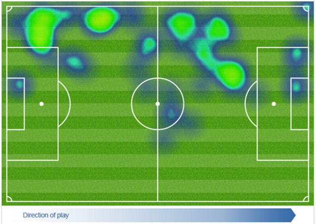 Bản đồ nhiệt từ Daily Mail cho thấy, Rooney hoạt động tích cực ở cả hai đầu sân.