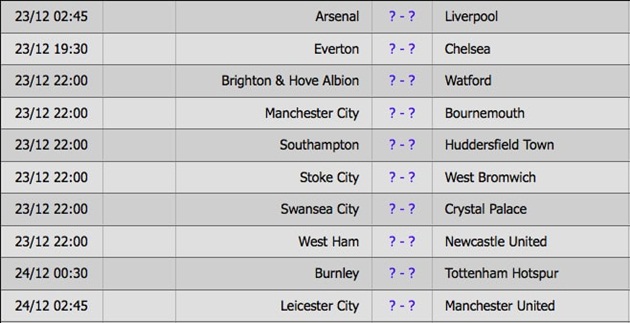 Lịch thi đấu vòng 19.