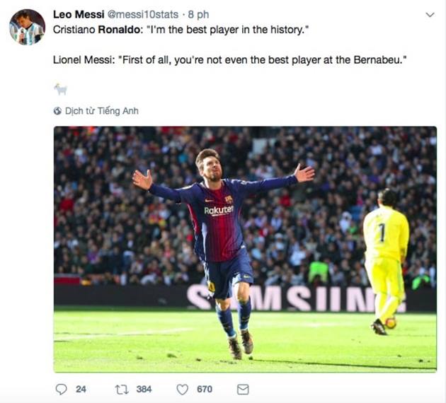 Ronaldo: "Tôi là cầu thủ hay nhất lịch sử". Leo Messi: "Trước hết, anh thậm chí không phải người hay nhất ở Bernabeu".