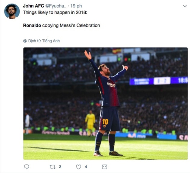 "Chuyện gần như xảy ra trong năm 2018: Ronaldo sao chép màn ăn mừng của Messi".