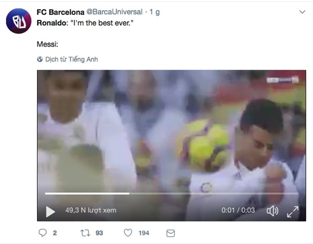 "Messi sút trúng đầu Ronaldo, cảnh cáo sự tự tin của đại kình địch".